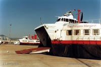 The SRN4 with Hoverspeed in Dover with a new livery - Closeup of The Princess Margaret (GH-2006)'s bow and vehicle ramp (Pat Lawrence).